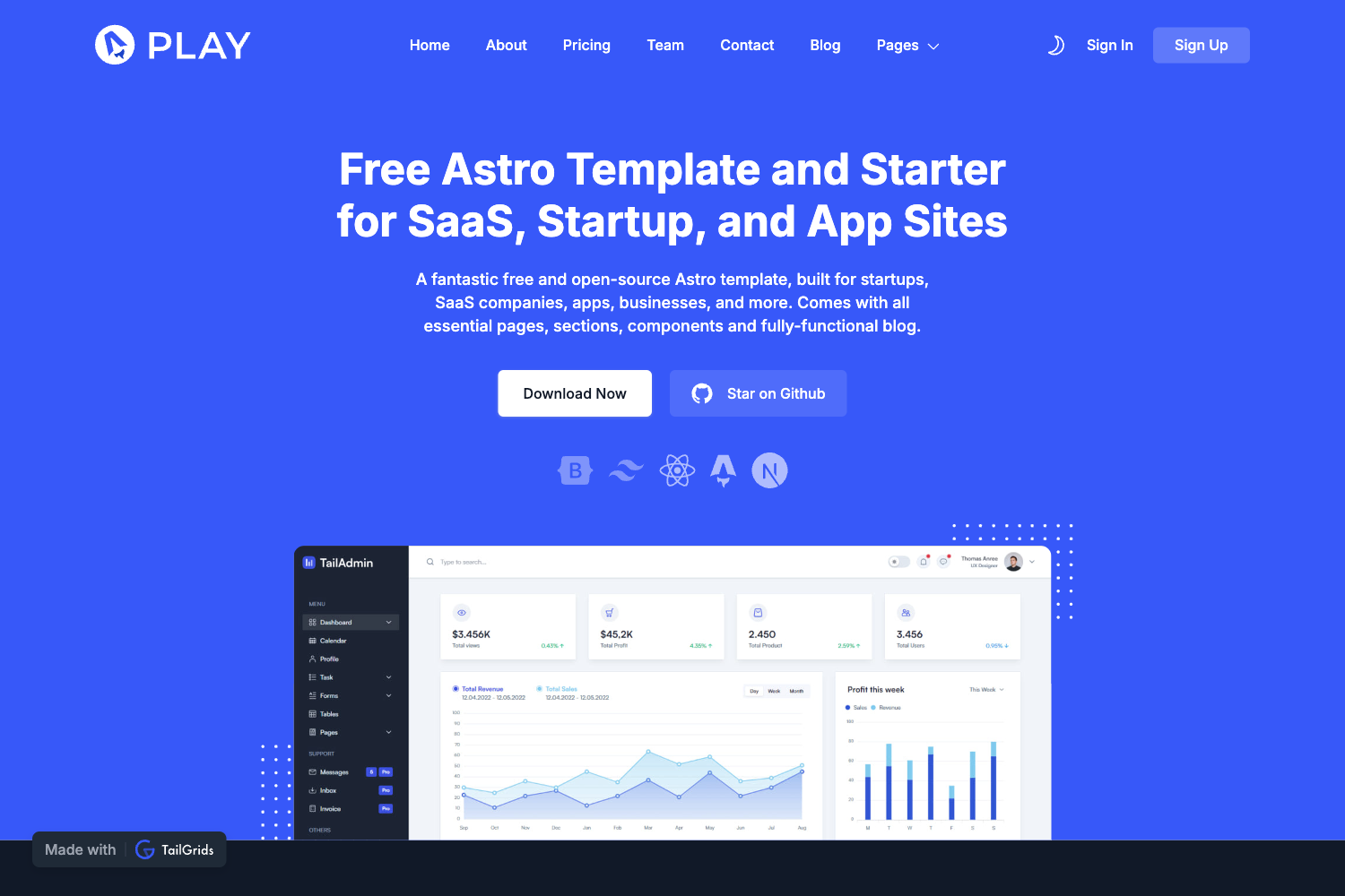 Screenshot of Play Astro - portfolio template