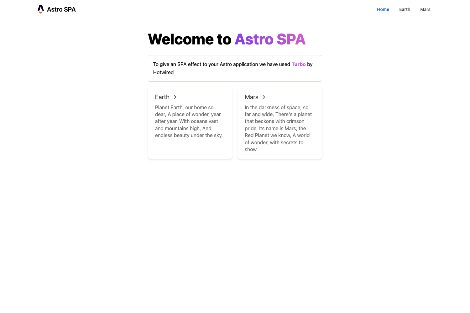 Screenshot of Astro SPA