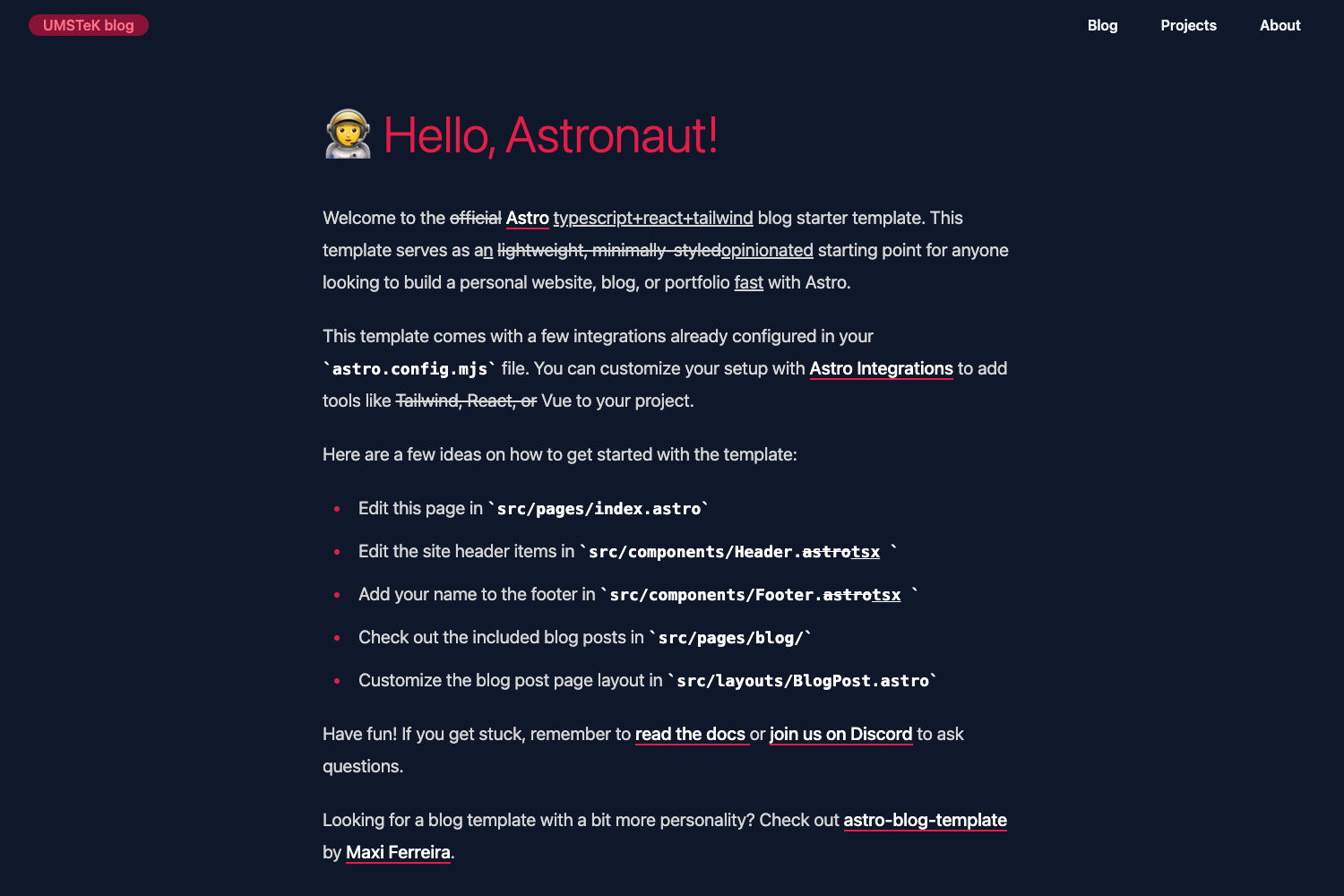 Screenshot of Astro Typescript React Tailwind