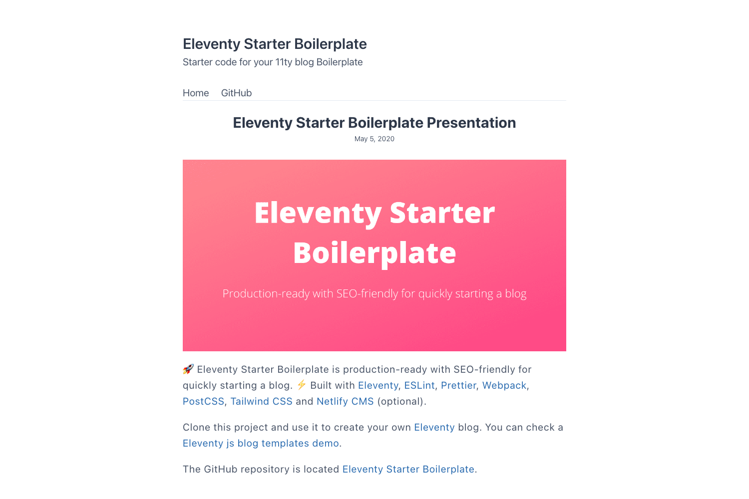Screenshot of Eleventy Starter Boilerplate