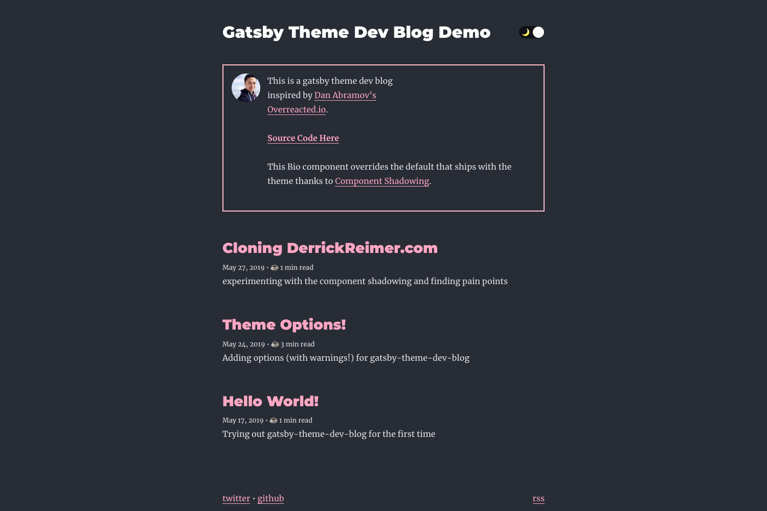 Screenshot of Gatsby Theme Dev Blog
