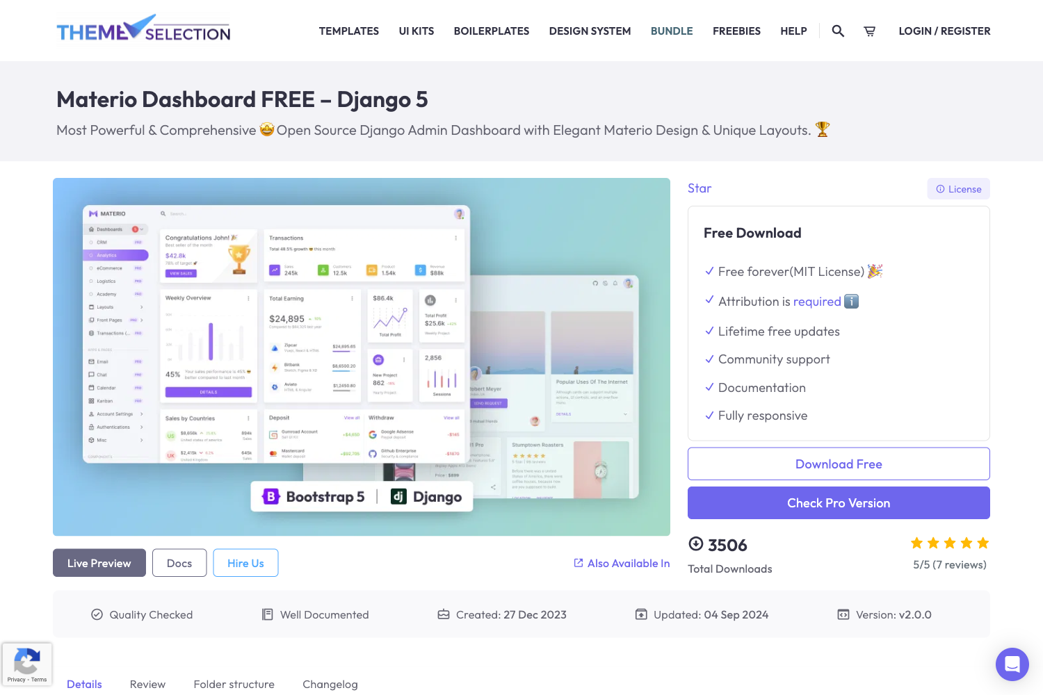 Screenshot of Materio Bootstrap Html Django Admin Template Free