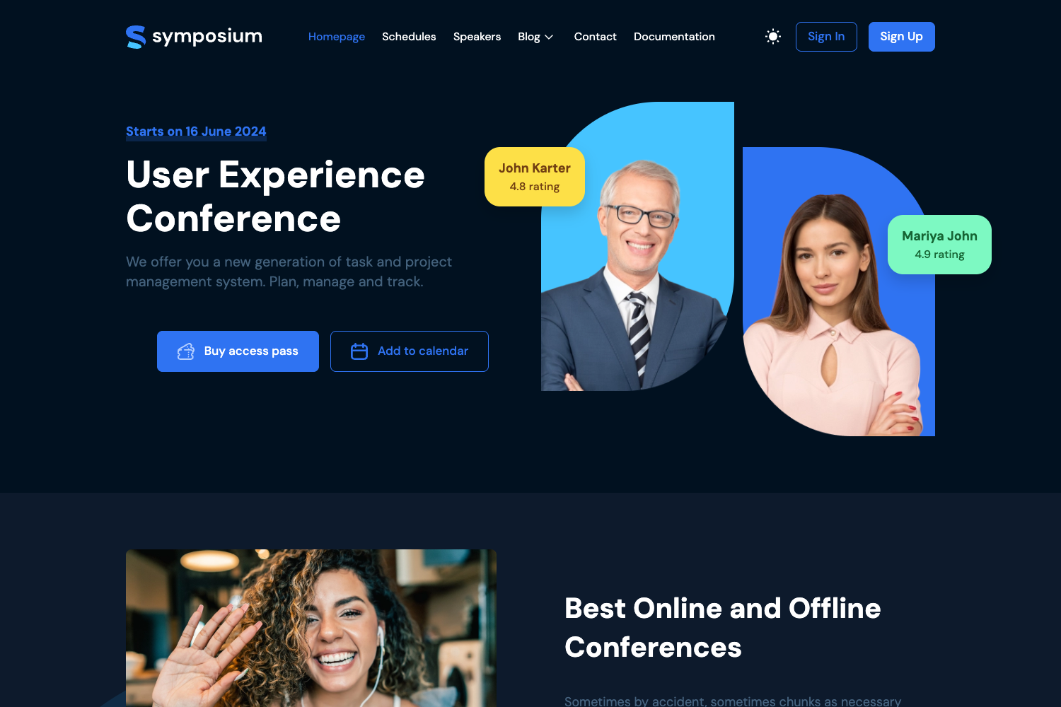 Screenshot of Symposium Free NextJs Website Template
