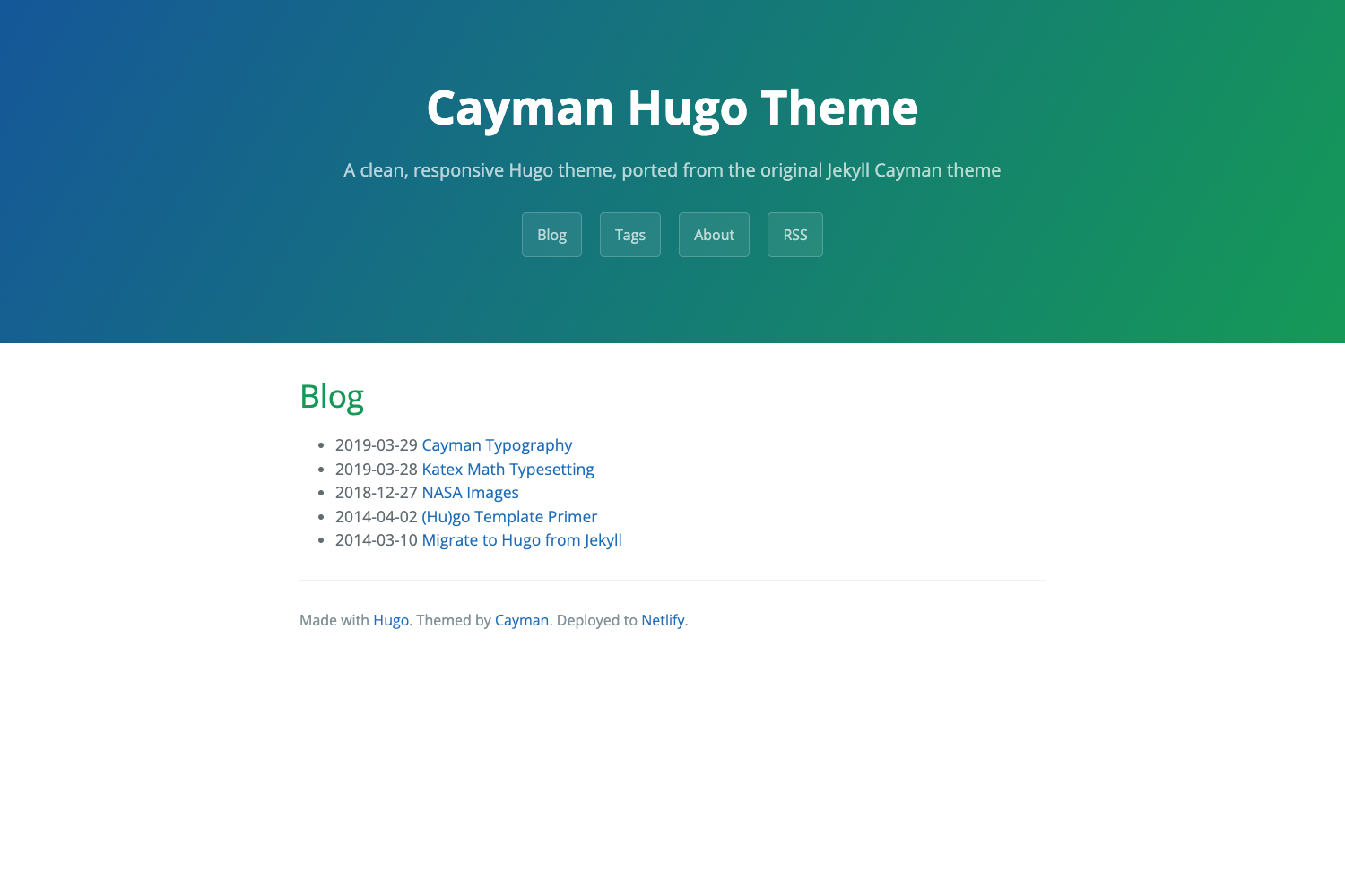 Screenshot of Cayman Hugo Theme