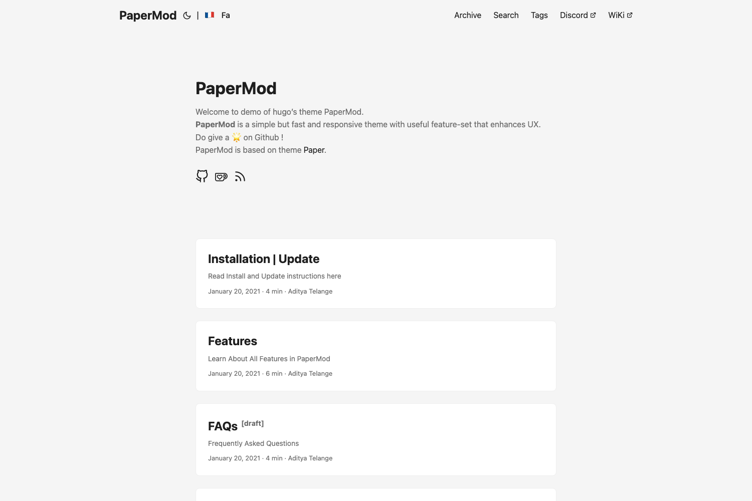 Screenshot of PaperMod