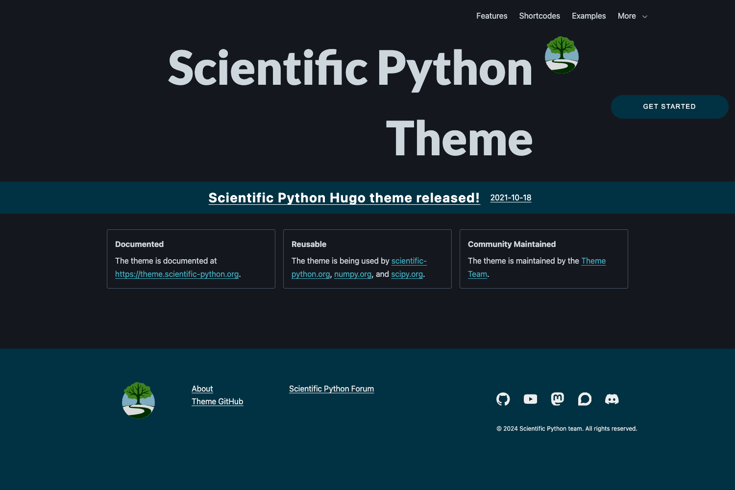 Screenshot of Scientific Python Hugo Theme