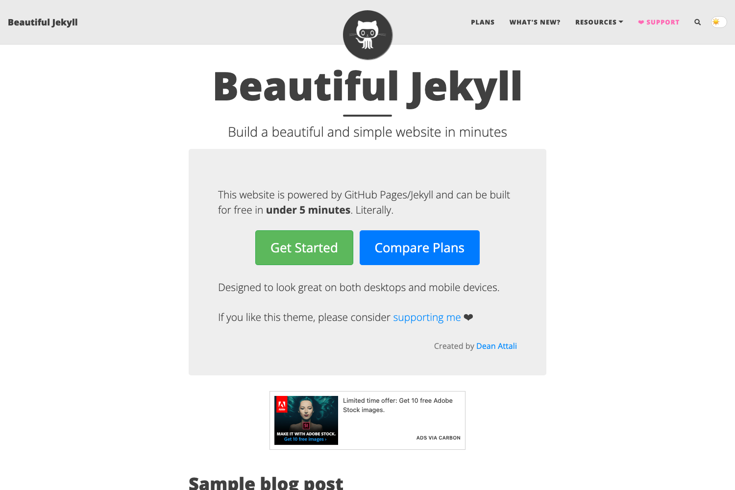 Screenshot of Beautiful Jekyll