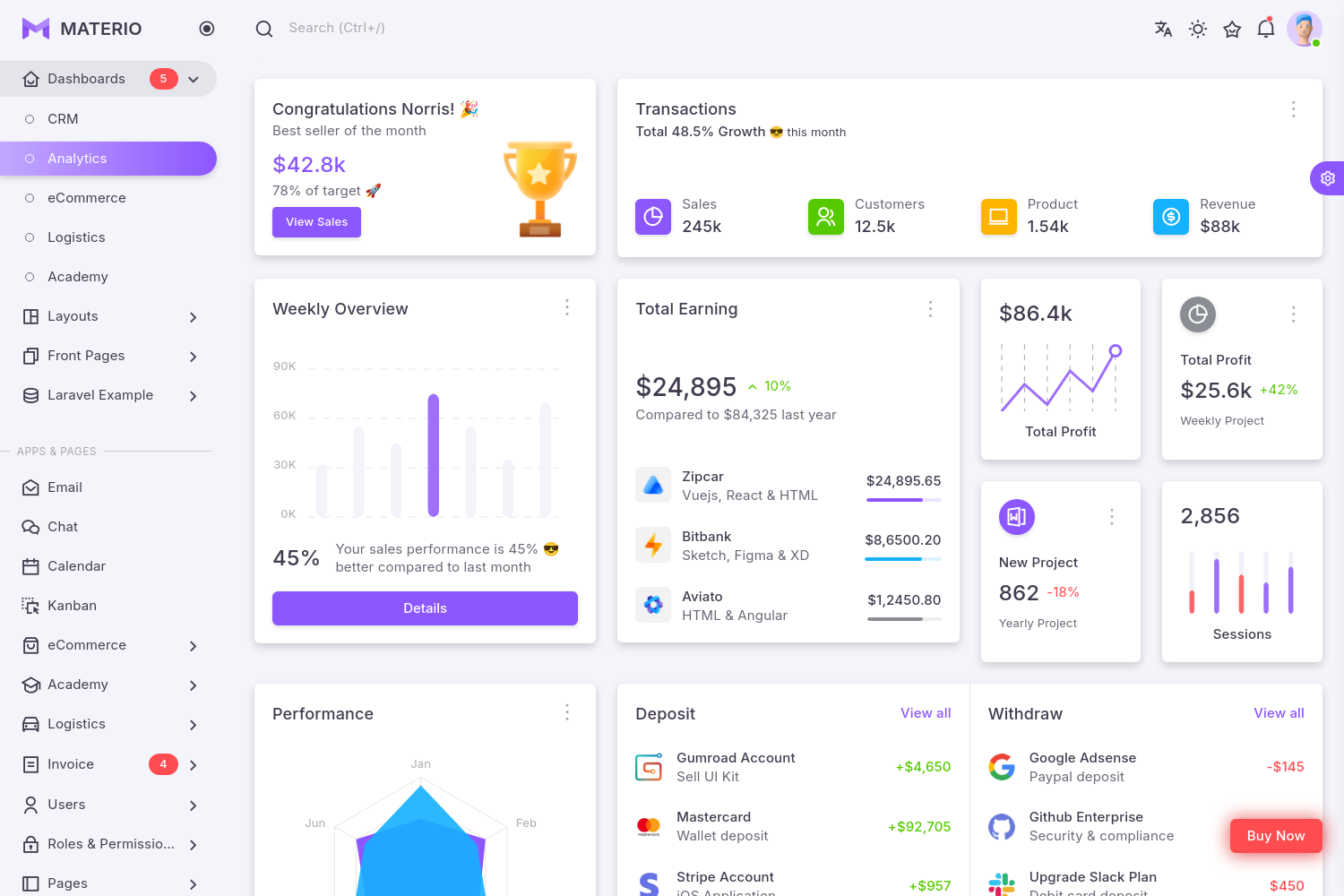 Screenshot of Materio Dashboard PRO – Laravel