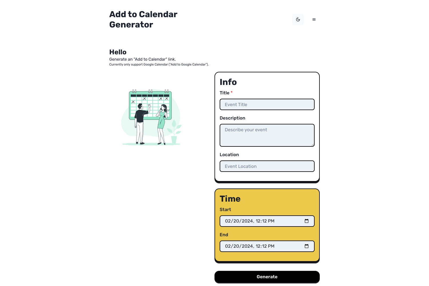 Screenshot of Add To Calendar Generator
