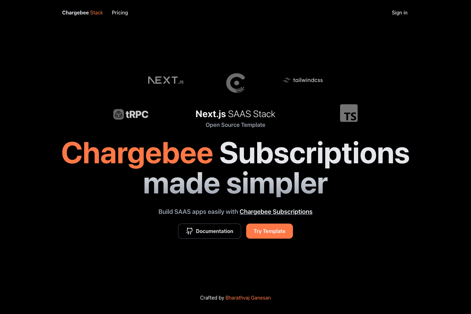 Screenshot of Chargebee Saas Stack