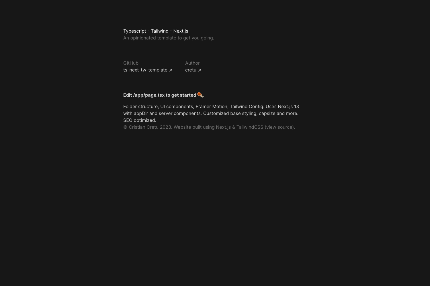 Screenshot of Ts Next Tailwind Template