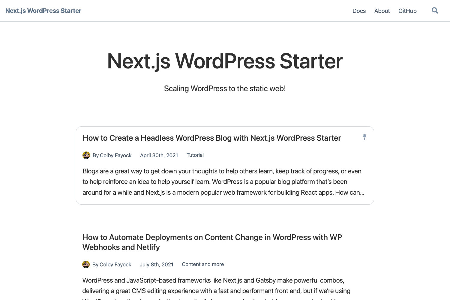 Screenshot of Next Wordpress Starter