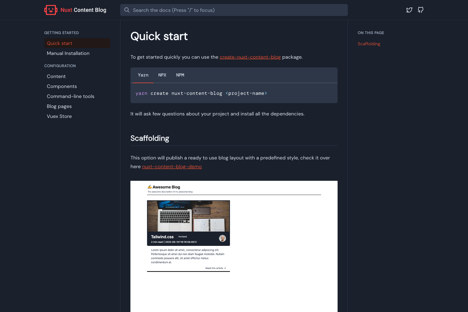 Screenshot of Nuxt Content Blog