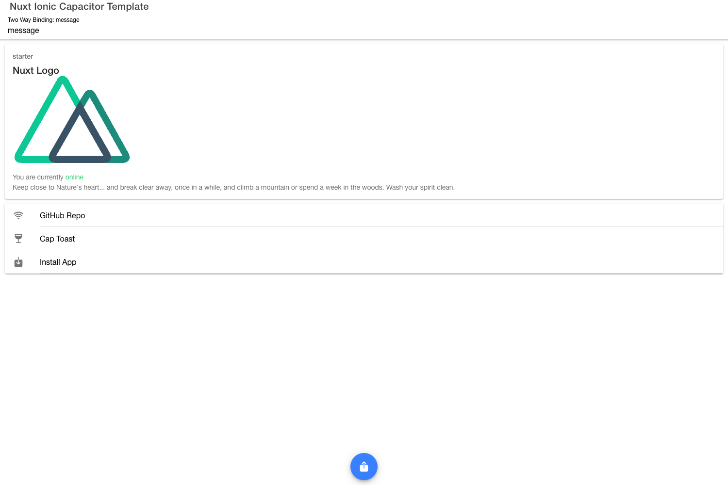 Screenshot of Nuxt Ionic Capacitor App