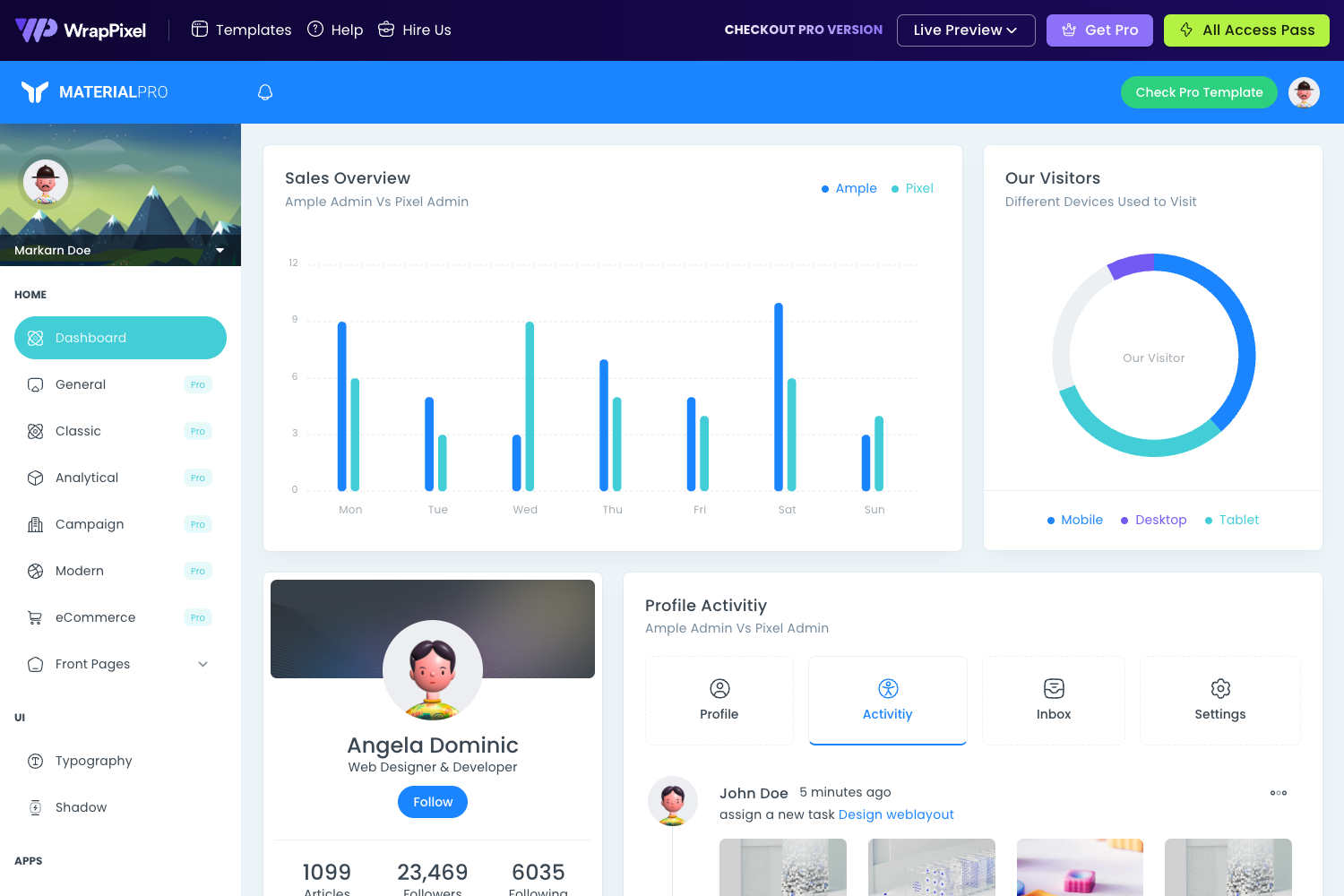 Screenshot of MaterialPro Free NuxtJs Admin Template
