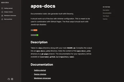 Screenshot of Apos Docs