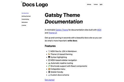 Screenshot of Gatsby Theme Documentation