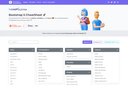 Screenshot of Bootstrap Cheatsheet