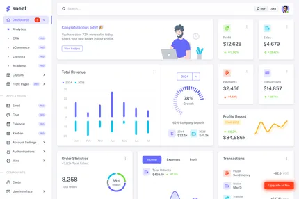 Screenshot of Sneat Dashboard FREE – Bootstrap