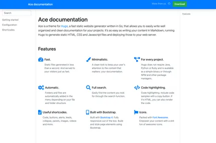 Screenshot of Ace Documentation