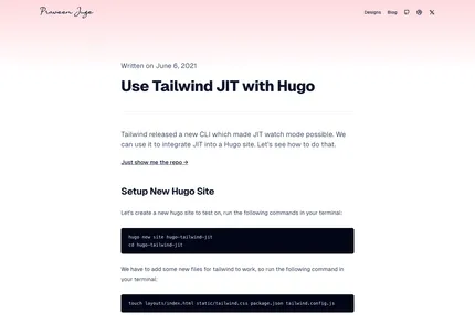 Screenshot of Hugo Tailwind Jit