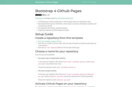 Screenshot of Bootstrap 4 Github Pages