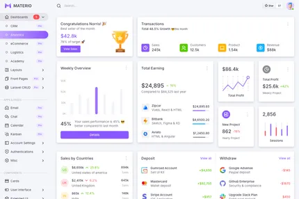 Screenshot of Materio Dashboard FREE – Laravel 11