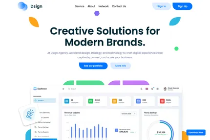 Screenshot of Dsign NextJs Landing Page for SaaS, Portfolios & Design Agencies