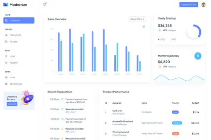 Screenshot of Modernize Free NextJs MUI Admin Template