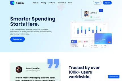 Screenshot of Paidin Free NextJs Landing Page Template