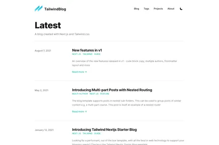 Screenshot of Tailwind Nextjs Starter Blog