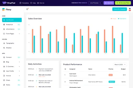 Screenshot of Flexy Nuxtjs Free Admin Template
